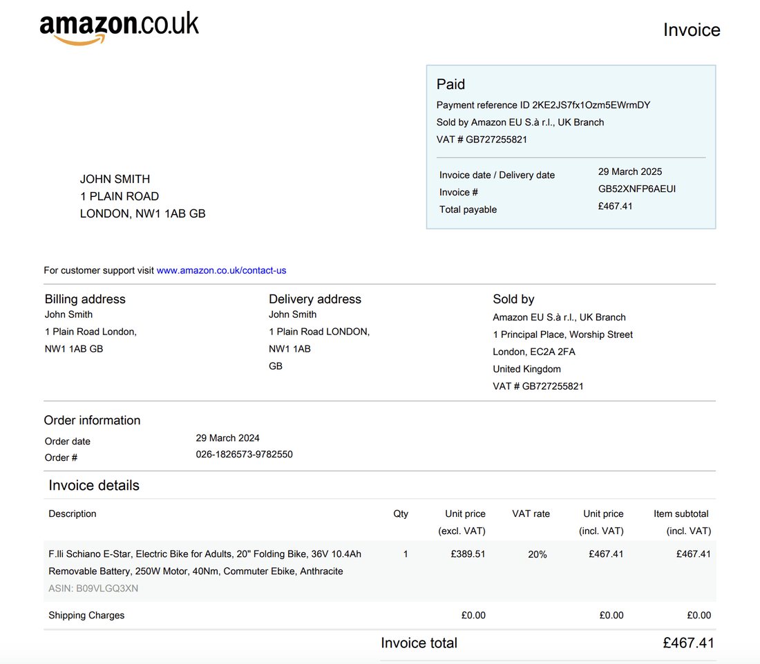 Invoice as submitted